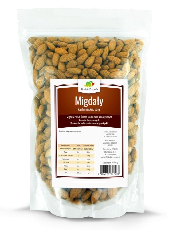 Migdały kalifornijskie - łuskane całe naturalne - 500g